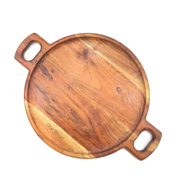 Round Wood Handle Tray